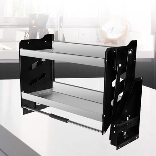 XLTFUC Stainless Steel 2 Tier Pull Down Shelves Cabinet Organizer Blind Pull Out Cutlery And Spice Rack System For Kitchen Appliance Lift Upper Cabinets(81x28x53cm)