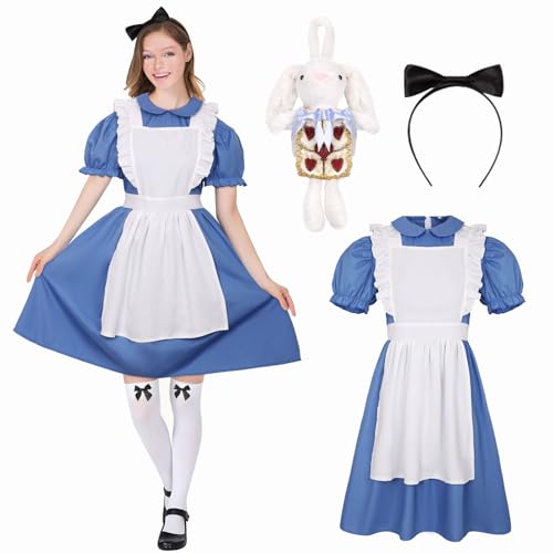 CICOCI Adult Halloween Costume Womens Fairy Tales Charactor Blue Dress Cosplay Full Set