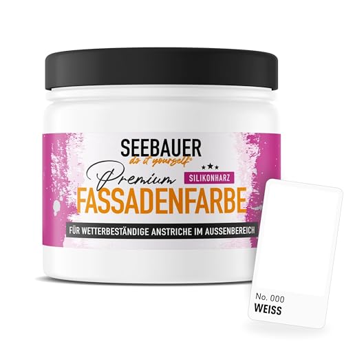 SEEBAUER diy Silikonharz-Fassadenfarbe Weiß 300ML für Außen (No. 000 Weiß) Selbstreinigende Fassadenfarbe mit Lotuseffekt - Geeignet für Putz, Mauerwerk und Beton