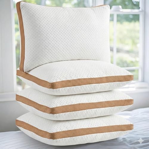 Image of AYKA Premium Microfiber Pillow for Sleeping, Set of 4 | 17x27 Inch Hotel Luxury Bed Pillows | 100% Virgin Fiber Fill, Soft & Fluffy | Neck Support for Side, Back & Stomach Sleepers | Quilted