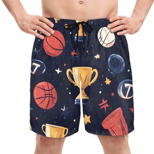 Men's Swim Trunks Size S Shine Basketball with Mesh Lining Soft Breathable Quick Dry Beach Shorts