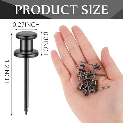 Image of Watersay 50 Pcs Double Headed Picture Hanging Nails Long Push Pins for Wall Thumb Tacks Wall Hooks Decorative Picture Hanging Nails for Home Office Photo(Black,Gongzi)