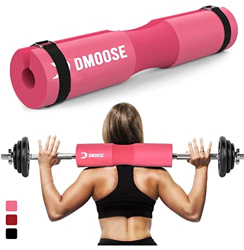 DMoose Barbell Pad, Hip Thrust Pad for Squats, Lunges - Relief Pressure from Neck, Shoulder, Lower Back Support for Women - Standard & Olympic Non-Slip EVA Foam Squat Pad with Safety Straps