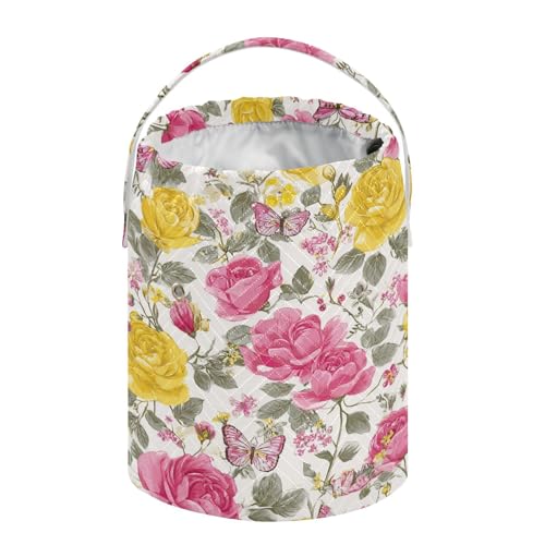 Image of ElliTarr Crochet Bag Yarn Bag with Handle Portable Knitting Project Bag Travel Yarn Storage Organizer Holder Case Groovy Roses and Butterflies
