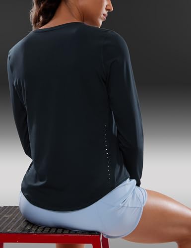 Crz Yoga Lightweight Long Sleeve Workout Shirts For Women Running Upf 50+ Sun T Shirt High Neck Athletic Gym Tee Tops True Navy Medium thumb #3