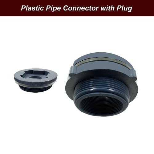 Image of 2 Inch NPT2 PVC Bulkhead Fitting with Plug, 1pc | Plastic Water Tank Connector, Threaded Thru-Bulk Pipe Fittings, For Rain Barrels, Aquariums, Ponds, Pools