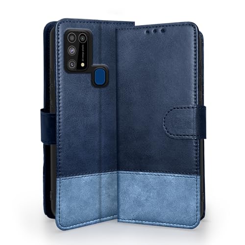 Pikkme Samsung Galaxy M31 / M31 Prime / F41 Flip Cover | Dual-Tone PU Leather Finish | Wallet Style & Stand | Magnetic Flip Case for Samsung Galaxy M31 / M31 Prime / F41 (Navy & Light Blue)- Best and cheap mobile covers in India