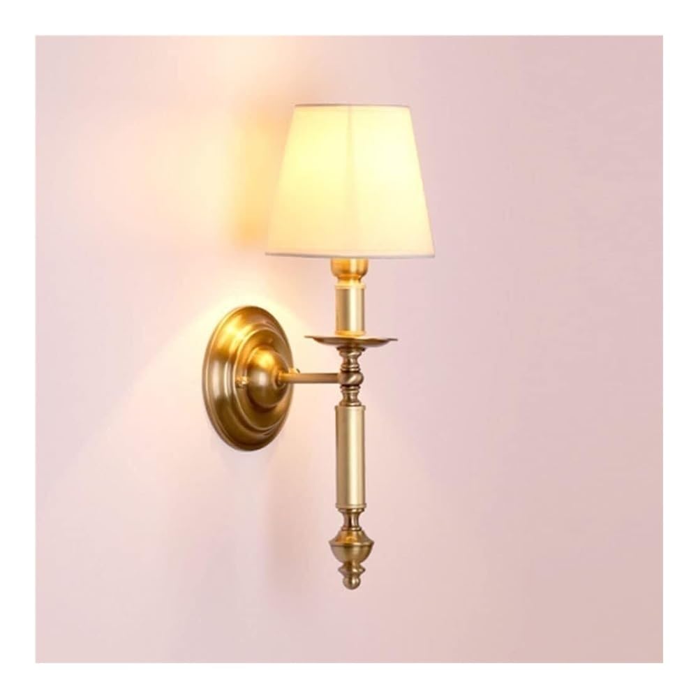 TONFON E14 Single Head Wall Lamp Modern Copper Wall Sconce White Linen Lampshade Hotel Indoor Fabric Wall Mounted Lamp for Bedroom Living Room Study Room Dining Room Hallway Stairs Hall Restaurant