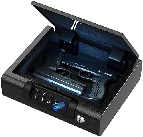 Gun Safe,Biometric Gun Safe for Pistols 3-Ways unlock Safe | Fingerprint | Digital PIN | Key Unlock with Voice Guide, Safe for Cloakroom living room Bedroom Nightstand and Car BILLCONCH