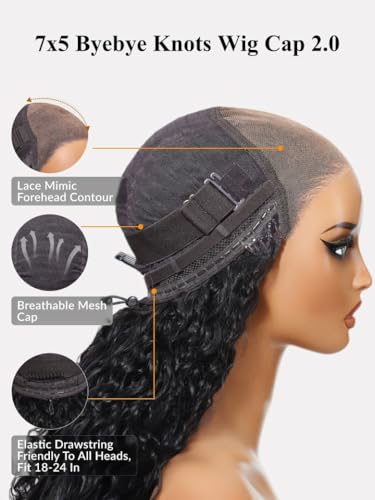 Image of Sunber Bye Bye Knots 7x5 Lace Front Glueless Fluffy Natural Loose Wave Curtain Bangs Wig Human Hair Pre Plucked Invisible Knots Pre Everything Ready to Go 16Inch