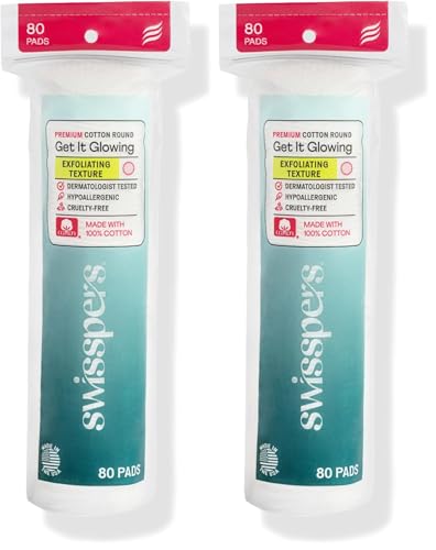 Image of Swisspers Cotton Pads, Rounds, 80 Count, Pack of 2 | Exfoliating | Textured Surface | Facial Use | Re-closable Bag