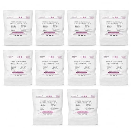Image of LifeMed Sterile Absorbent Gauze Swabs 7.5 x 7.5 cm, 12 Ply, 50 Dressings (10 Packs x 5)