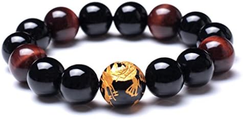 Merdia Men's Tiger Eye Stone stretch Bracelet Dragon King Pattern Bead for Father's day gift(16mm Yellow)