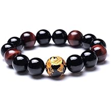 Merdia Mens Tiger Eye Stone Elastic Bead Bracelet with Dragon Pattern Bead | Dragon & Beaded Bracelet