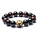 Merdia Men's Tiger Eye Stretch Bracelet Dragon King Pattern Bead(Silver&Yellow)
