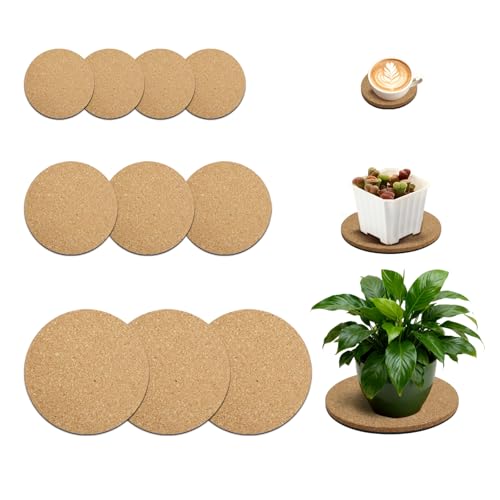 Bamworld 10 platillos de corcho para plantas, posavasos absorbentes de 4/6/8 pulgadas para macetas de interior, bandejas de madera natural para protección de mesa y suelo
