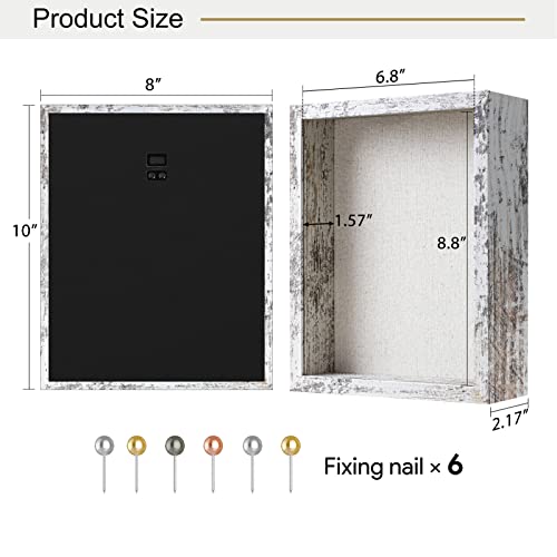 Califortree Outside 8x10 Shadow Box Frame with Linen Back - Real Glass, Push Pins Included, Sturdy Rustic Memory Display Case, Fits Photos or Items Under 6x8, Distressed White