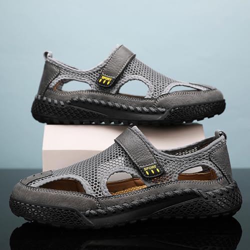 Breathable Men's Leather Hiking Sandals Closed-Toe Outdoor Water Shoes Beach Casual Summer Footwear4