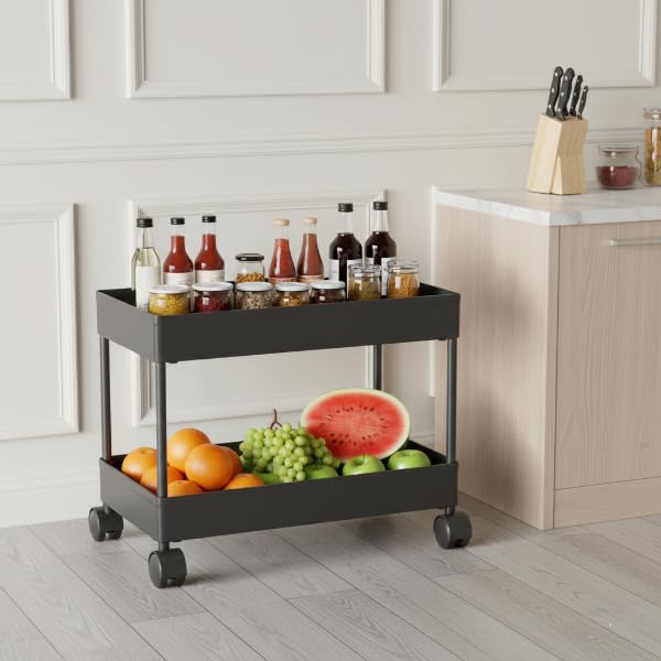 KITCHIVO™ Plastic Storage Rack for Bedroom/Shelf for Bedroom/Bathroom Storage Rack/Trolley for Kitchen Storage/Multipurpose Storage Rack (Black, 2 Layer)