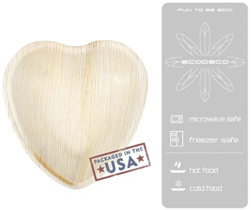 Ecodeco 25 Heart Shaped Palm Leaf Disposable Plates - 6.5 Inch - Compostable Eco Friendly Party Supplies For Cake Dessert #TOP4