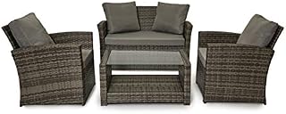 EVRE 4 Seater Rattan Garden Furniture Sofa Armchair Roma Set with Coffee Table Wicker Weave Conservatory (Grey)