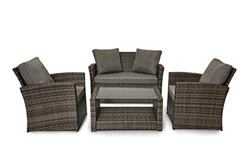 EVRE 4 Seater Rattan Garden Conservatory Patio Furniture Sofa Armchair Roma Set with Glass Top...