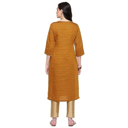 Image of Rangriti Mustard Liva Straight Printed Kurta for Women