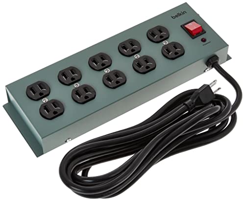 Belkin Power Strip Surge Protector - 10 AC Multiple Outlets, 15 ft Long Heavy-Duty Metal Extension Cord with Wall Mount Holes for Home, Office, Travel, Computer Desktop, Laptop & Phone Charging - 5PK