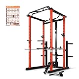 RitFit Power Cage with LAT Pull Down and 360° Landmine, 1000LB Capacity Power Rack Full Home Gym for Weightlifting, Come with J-Cups,Dip Bars and Other Attachments (2023 Version PPC02)-Orange