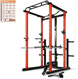 RitFit Power Cage with LAT Pull Down and 360° Landmine, 1000LB Capacity Power Rack Full Home Gym for Weightlifting, Come with J-Cups,Dip Bars and Other Attachments (2023 Version)-Orange