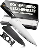 Tsuko Kochmesser Vier-Stufen-Schärfer & Holzscheide - 8 Zoll Professionelles Japanisches Küchenmesser-Set, Scharfes Gyuto Messer, Gemüse, Fleisch, Schneidmesser, Scharfes Küchenmesser Einzeln für