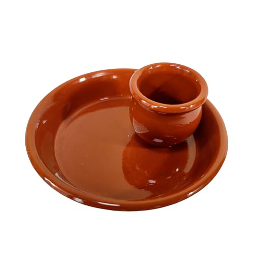 Fackelmann Plato Aceitunero Pequeño de Cerámica, Cuenco Aceitunero de Barro con Recipiente para Huesos de Aceituna, Plato para Aperitivos, Color Natural, Ø13x5cm, 1 ud.