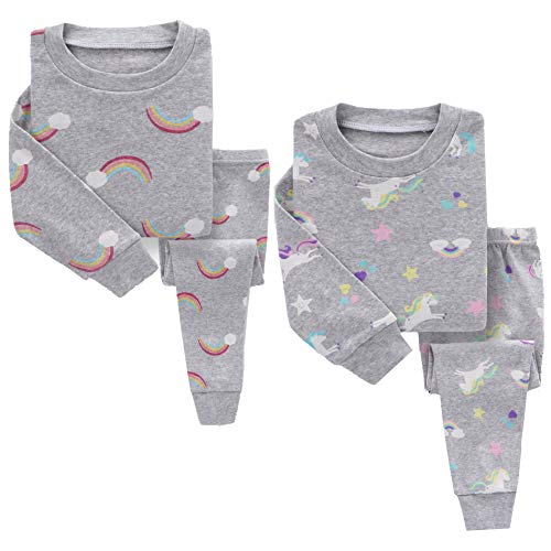 Qingzhuan bébé Filles Pyjamas Ensembles 2 Paquets à Manches Longues en Coton vêtements de Nuit Pyjamas vêtements de Nuit Mignon Cheval Volant et Arc-en-Pyjama 80-90 cm Cover