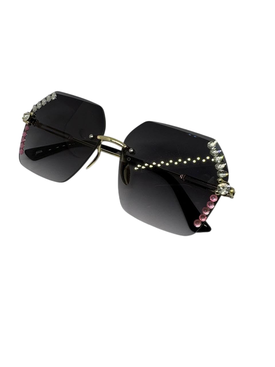 Sunglasses for Women – UV400 Protection, Rimless Flower Diamond-Cut Lens, Trendy Driving Shades for Women (Oversized) (Black)-image-28