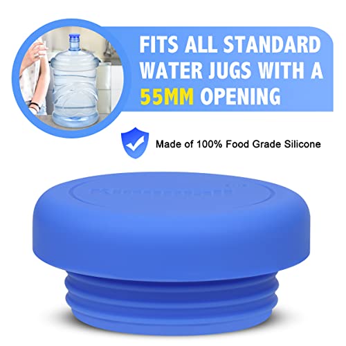 5 Gallon Water Jug Cap, Kingmall 2Nd Generation Silicone Reusable Replacement Cap No Spill Top Lid Cover Fits 55Mm Bottles【Pack Of 2, Blue】 #TOP1