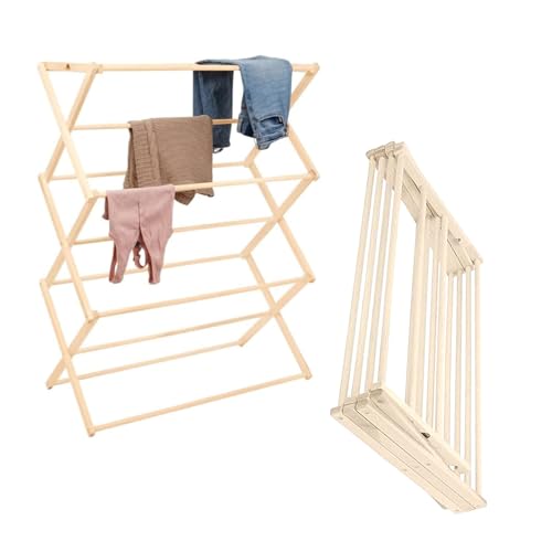 Image of Pennsylvania Woodworks Premium American Maple Clothes Drying Rack - Handcrafted in Pennsylvania - Solid Wood Construction, Collapsible, Eco-Friendly Laundry Solution (X-Large)