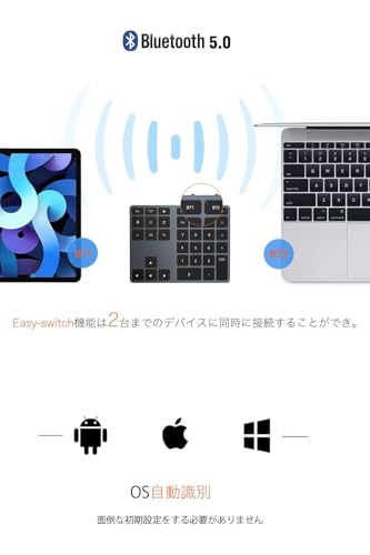 テンキー Bluetooth 数字 キーボード ワイヤレス 多機能 35キー 拡張 複数のBluetooth接続が可能 充電式 スリム Excelでの作業に便利 MacBook/iPad/Windows/Android/Chrome OS対応