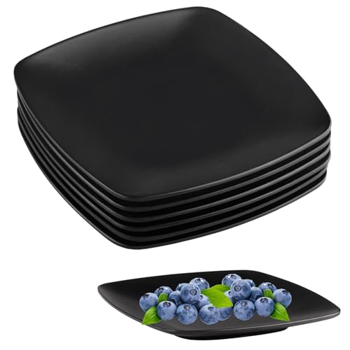 suaywo 6 Pièces Assiettes à Dessert Noires 16,8 cm Assiette Carré Noir A5 Répétable Mélamine Noir Assiette pour Contenir de la Viande, Des Sushis, Des en...