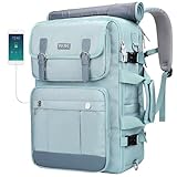 PIJUSHI Mochila de viaje para mujer, mochila de equipaje de mano, convertible grande, bolsa de lona para laptop para aviones (PE049 verde azulado)