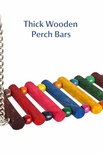 Image of KSK Wooden Bird Swing for Cage - Pack of 2, Thick Wooden Perch Bars with Heavy Duty Chain, Colorful Hanging Swing Toy for Cockatiel, Budgie, Lovebird & Small Parrots
