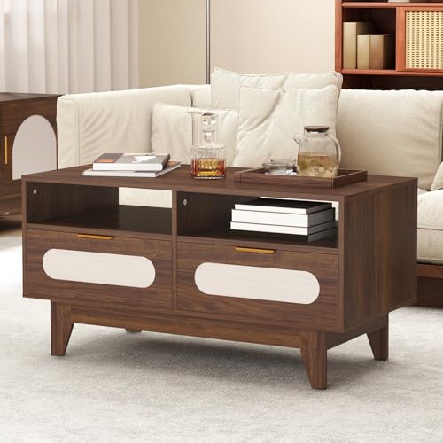 CANMOV Mid Century Modern Coffee Table, 39 inch Walnut Coffee