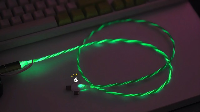 Image of 6-in-1 LED Green Flowing Light Fast Charging Cable 1m, Soft PVC USB Cable with Super Fast Charging, High-Speed Data Sync & Energy-Saving Light Effect, Compatible with Nearly All Devices.
