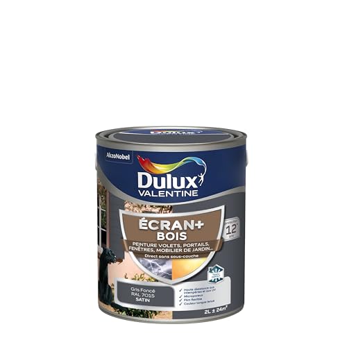 Dulux Valentine Peinture Extérieure Ecran+ Bois - Haute résistance aux intempéries et aux UV, anti-encrassement, couleur longue tenue - Gris Foncé 2 L