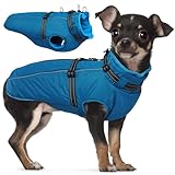 Picture of PUMYPOREITY Dog Coat with Harness Built in, Reflective Fleece Jacket, Thick and Warm Winter Coat, Medium Dog Jacket with Zip, Cold Weather Coats for Outdoor, Windproof Pet Snowsuit, Blue, M