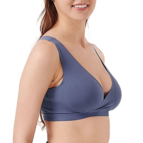 Mamaway Brasier de lactancia cruzado sedoso sin varillas, suave, refrescante, sin hebilla, no se ve para dormir y amamantar, bígaro , Large