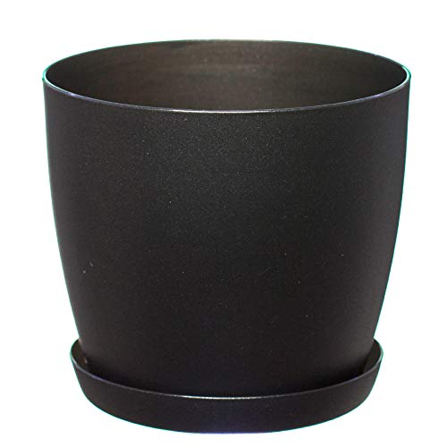 Home Garden Ornaments Flower Pots,6 Colours,3 sizes, Mat Plastic Plant Pots Planter + Saucer Tray (18 cm,Black Graphite Mat)
