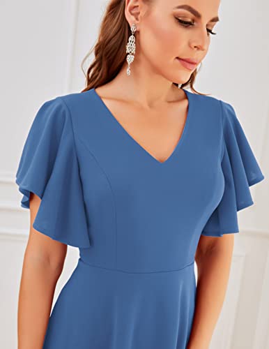 Image of Bridesmay Women's Formal Wedding Guest Dress for Women 2026 Short Sleeve Fit and Flare Tea Party Dresses