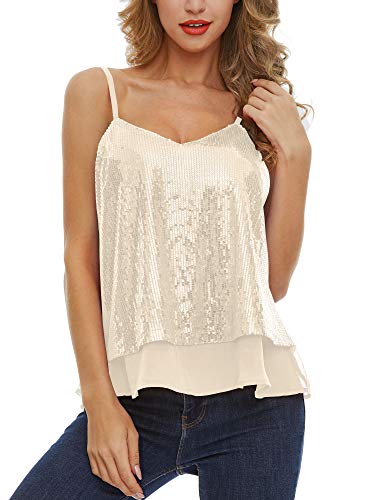 SATINIOR Christmas Women Sequin Tank Tops Sparkly Sequin Camisole Tops Glitter Sequined Vest Christmas Party (Ginkgo, S)