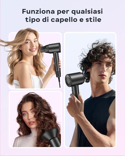 Bopcal Phon Capelli Professionale con Diffusore - 160000 giri/min ad Alta Velocità per Riccioli Secchi, Asciugacapelli con 500 Milioni di Ionico - Immagine 5