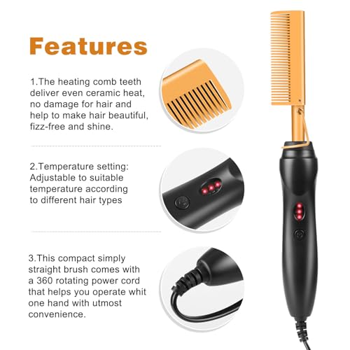 Plancha para el Cabello Licavey con Peine Integrado, 2 en 1, Calentamiento Rápido para Uso en Cabello Seco y Mojado, Temperatura Ajustable, Reduce el Tiempo de Estilizado, Dorado (Enchufe EE.UU. 100 a 240 V) miniatura 6